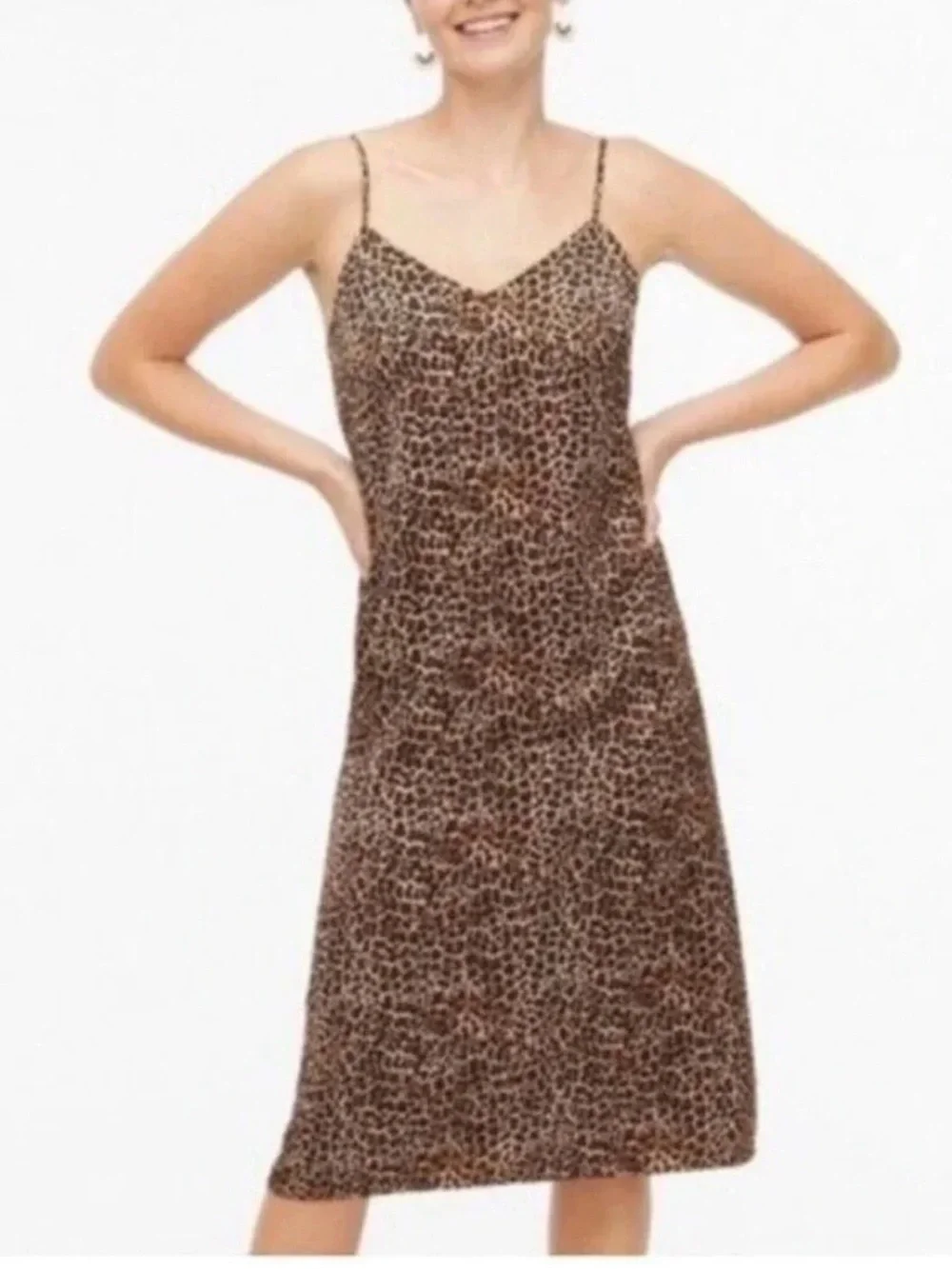 J. Crew Factory |  Leopard-Print V-Neck Midi Slip Dress, Size 10 - EUC